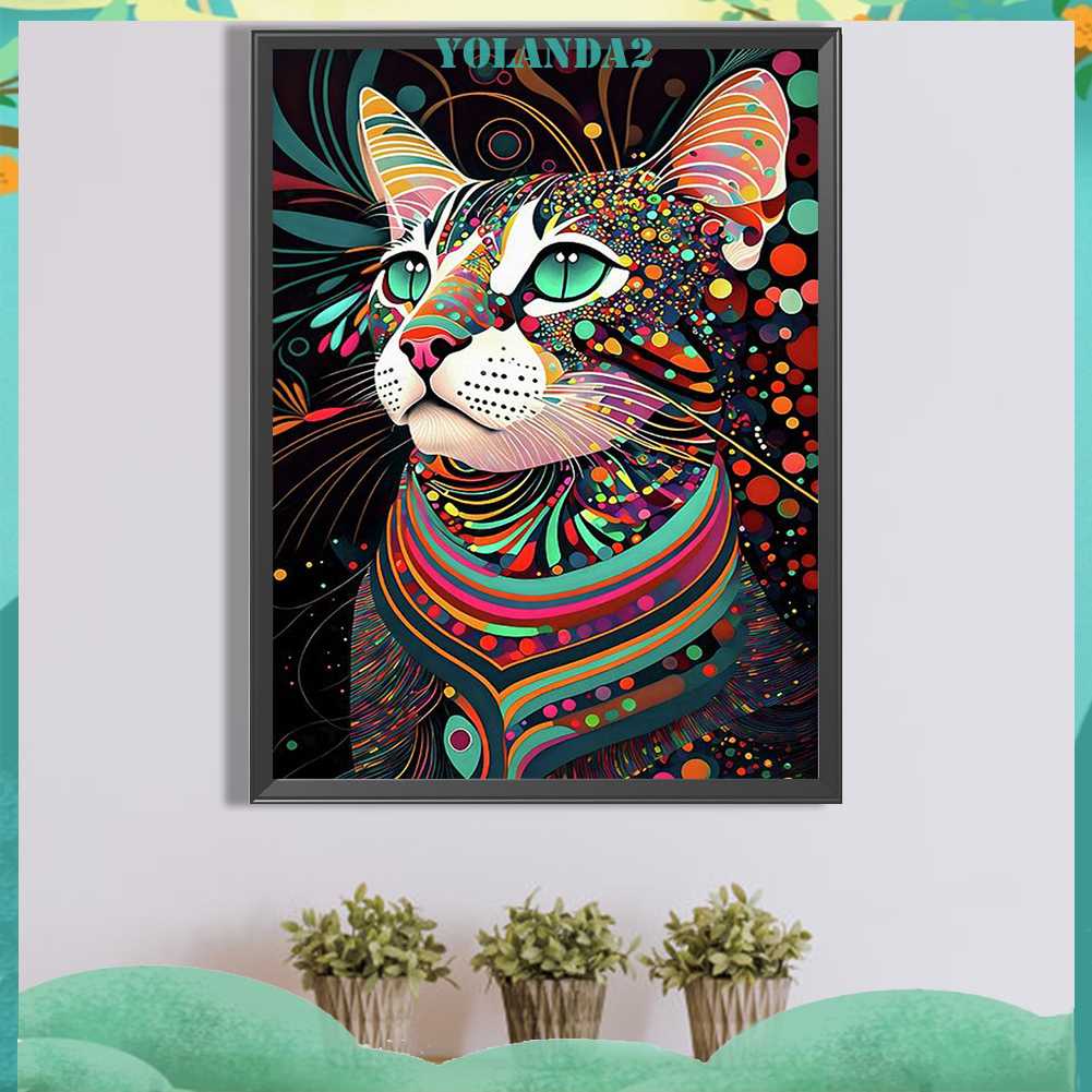 Tranh Đính Đá Kim Cương Toàn Bộ 5D DIY Hình Vẽ Mèo Trang Trí Nhà Cửa