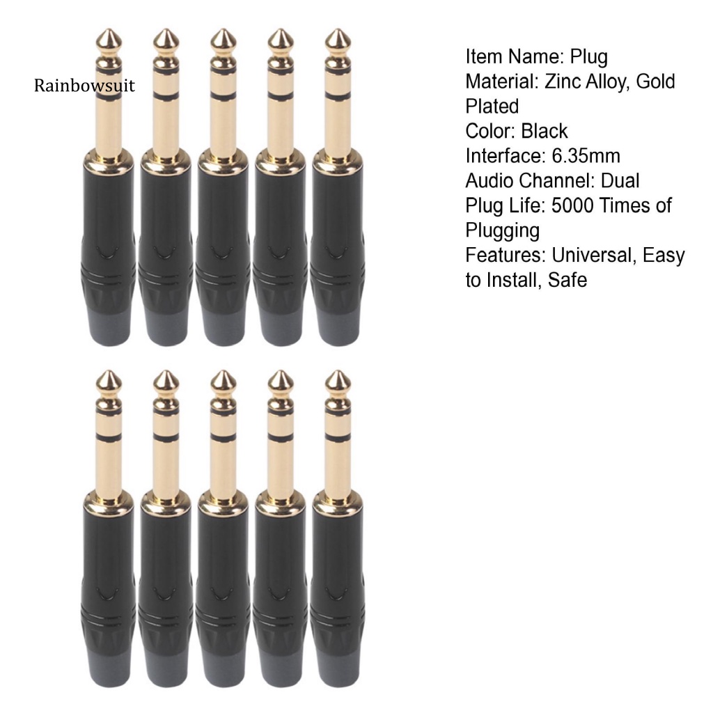 Set 10 Phích Cắm Bằng Hợp Kim Kẽm Mạ Vàng Hai Kênh 6.35mm Cho Đàn Guitar Điện DIY