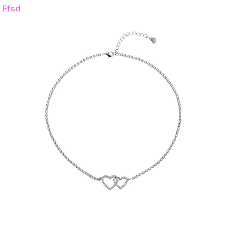 {Ffsd} Vòng cổ Hai Trái Tim Ánh Kim Cương Sáng Bóng Phong Cách Hàn Quốc Thời Trang Làm Quà Tặng Trang Sức Cho Nữ