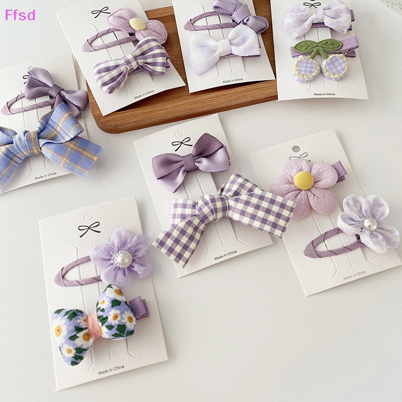 {Ffsd} Bộ 2 Kẹp Tóc Nơ Màu Tím Ngọt Ngào Phong Cách Hàn Quốc Cho Bé Gái