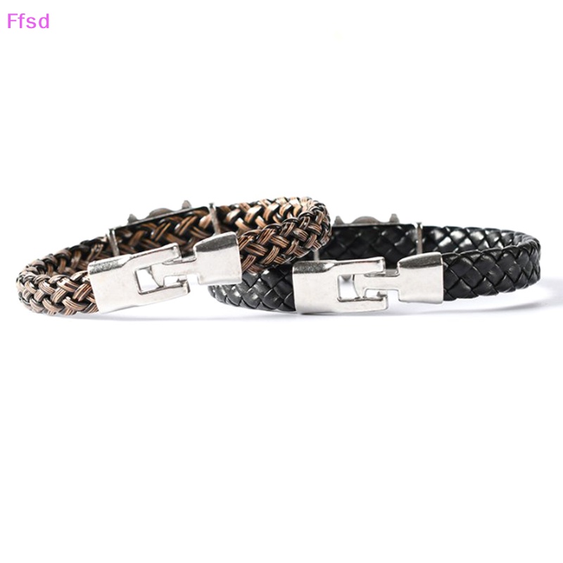 {Ffsd} Vòng Tay Dây Da Bện Màu Đen Phong Cách Punk Dành Cho Nam Nữ Hoạt Hình Hàng Bán Chạy