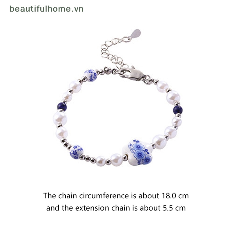 [beautifulhome] Vòng Tay Hoa Sứ Trắng Xanh Trung Quốc Thời Trang Phụ Kiện Trang Sức [beauty]