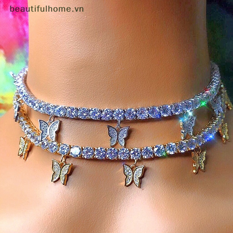 [beautifulhome] Vòng Cổ Choker Vàng Mặt Hình Bướm Đính Đá Cổ Điển Thời Trang Dành Cho Nữ