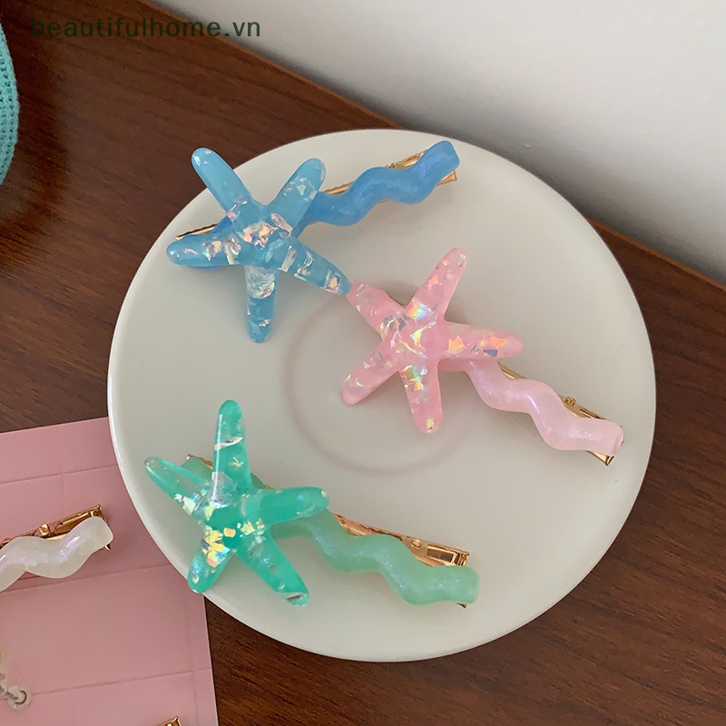 [beautifulhome] Kẹp Tóc Mái Mái Lượn Sóng Hình Sao Biển Màu Vàng Cá Tính Dễ Phối Đồ [beauty]