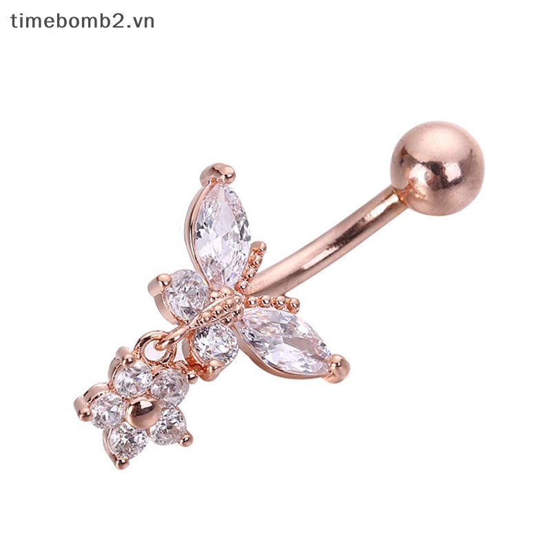 {Timebomb} Khuyên Rốn Bằng Thép Phẫu Thuật Đính Đá Zircon Hình Bướm