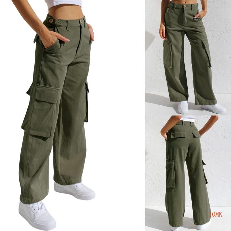 Quần Dài Lưng Cao Phối Túi Phong Cách Đường Phố Cá Tính Cho Nữ