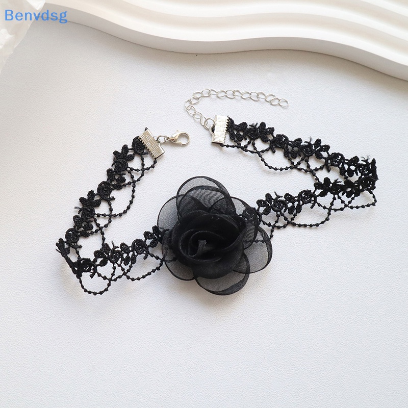 Benvdsg > Vòng Cổ Choker Ren Dài Đính Hoa Trà Đen Phong Cách Gothic Cổ Điển Quyến Rũ Cho Nữ well
