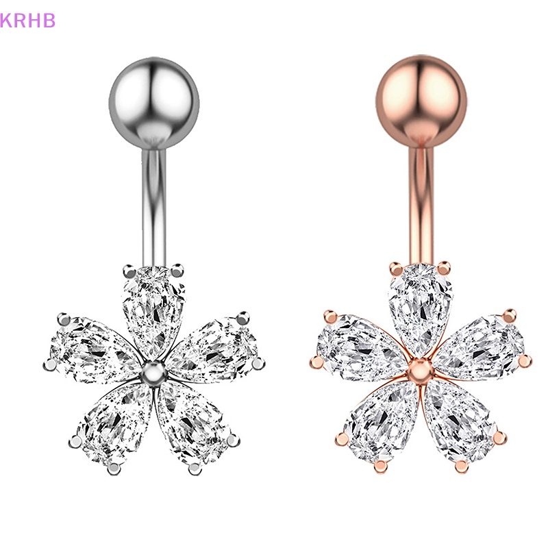 Khuyên Rốn Chất Liệu Thép Không Gỉ Đính Đá Hình Hoa Mới