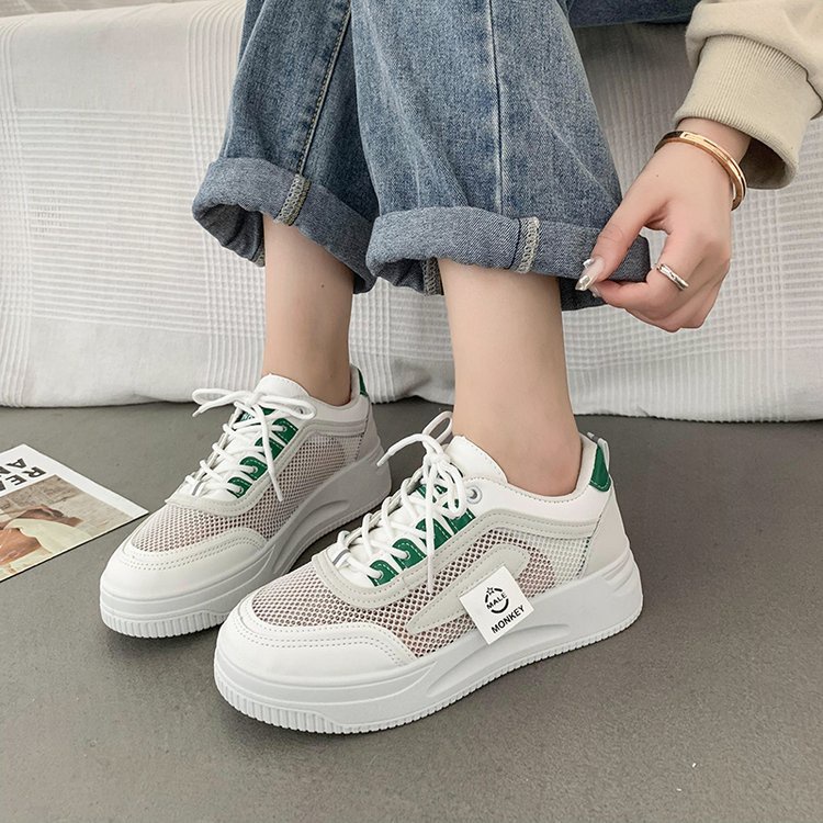 Giày Thể Thao Da Mềm Đế Dày Phối Lưới Thoáng Khí Trọng Lượng Nhẹ Thời Trang Cho Nữ