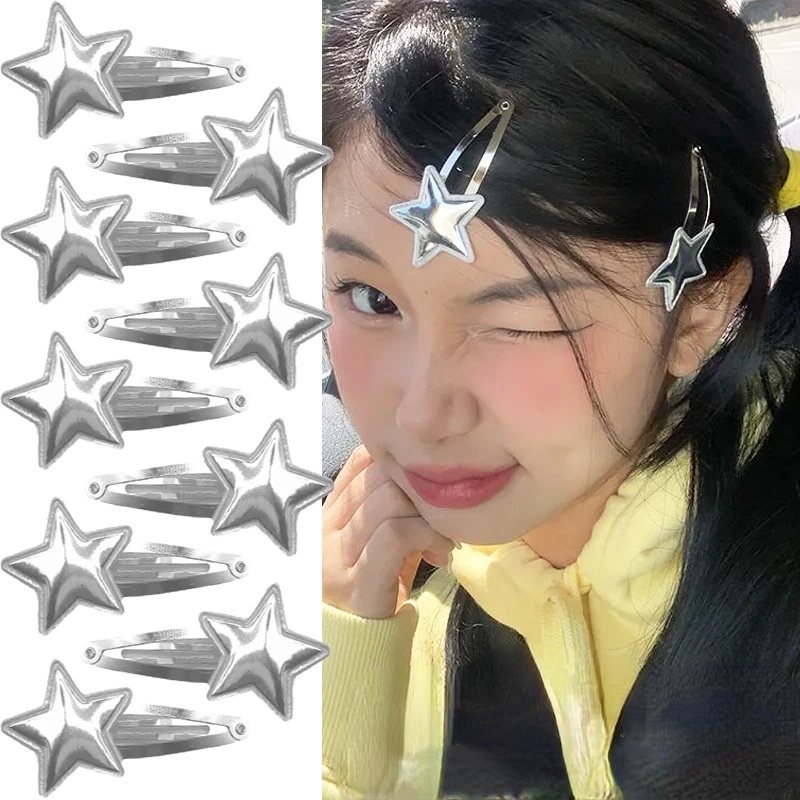 Kẹp Tóc Mỏ Vịt / Kẹp Tóc Hình Ngôi Sao Năm Cánh Cá Tính Phong Cách Hàn Quốc INS Dễ Thương Cho Bé Gái / y2k