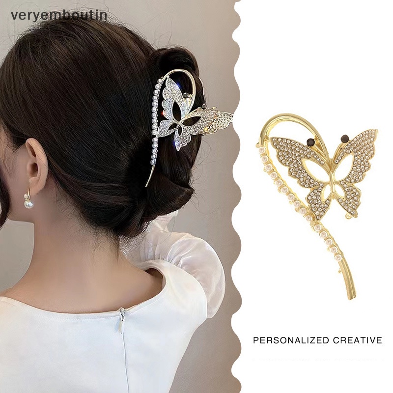 Kẹp Tóc Hình Bướm &amp; Ngọc Trai Bằng Kim Loại Cho Nữ 1 Cái
