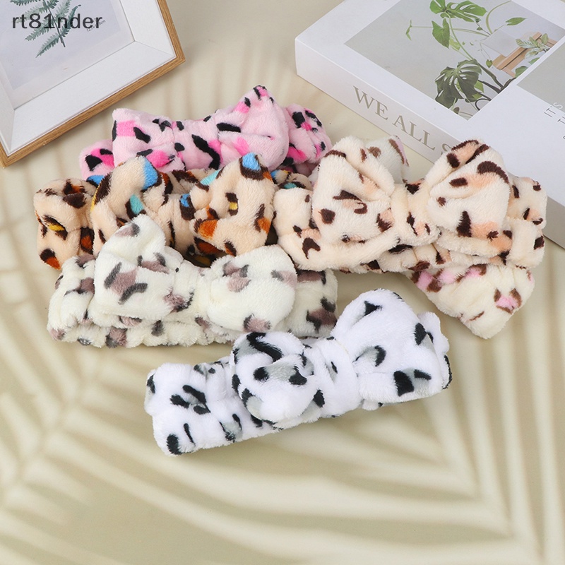 Rt Băng Đô Cài Tóc Rửa Mặt Bằng Lông Cừu San Hô Họa Tiết Da Báo Cho Nữ