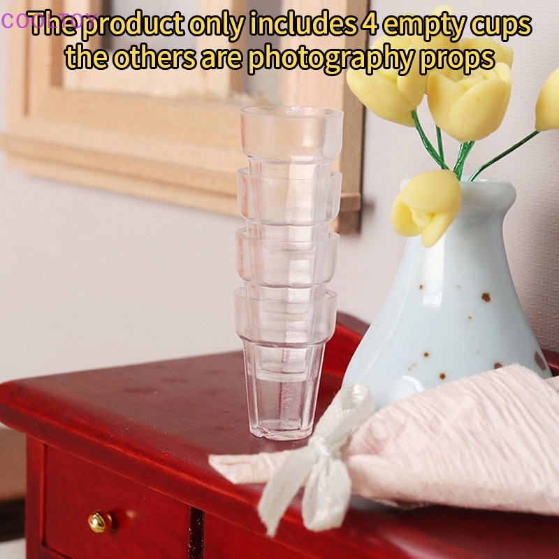 Set 4 Cốc Trong Suốt Đựng Kem / Đồ Chơi Búp Bê Tỉ Lệ 1: 12