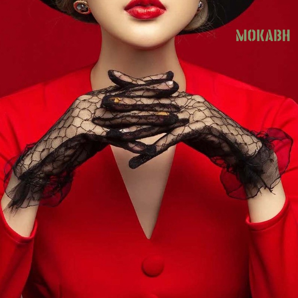 1 Đôi Găng Tay Ren / Ngọc Trai / Ruy Băng Mỏng Co Giãn Màu Trơn Thời Trang Dành Cho Nữ