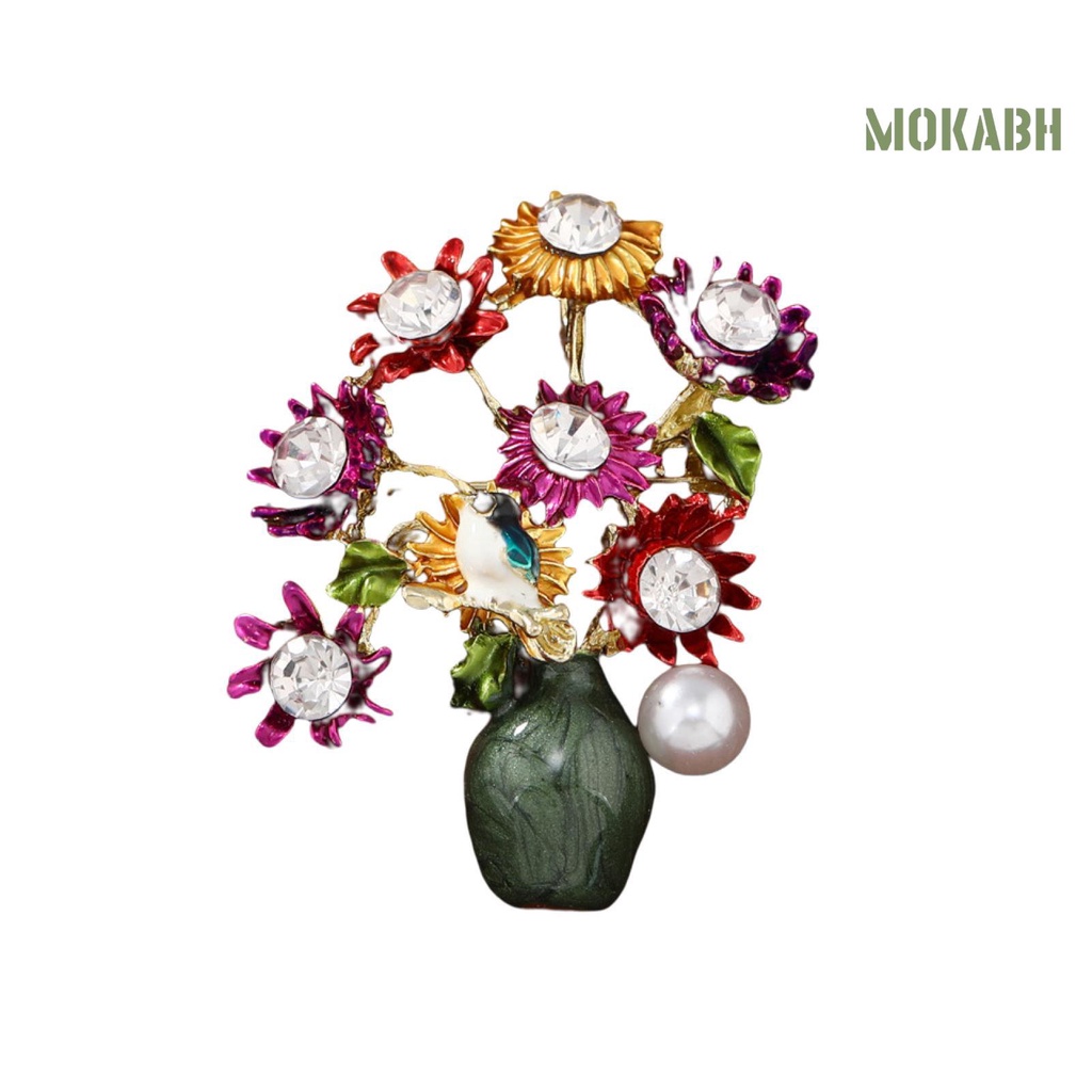[Mokabh] Ghim Cài Áo Hình Hoa Hướng Dương Đính Ngọc Trai Giả Dầu Nhỏ Giọt Dễ Lên Màu Thanh Lịch Phù Hợp Với Quần Áo