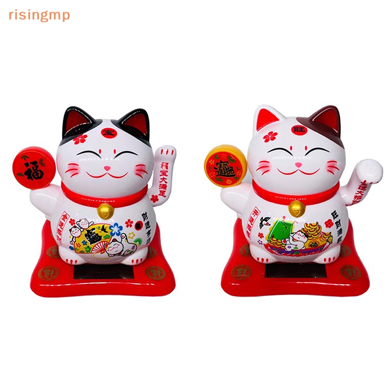 [risingmp] Tượng Mèo May Mắn Hoạt Hình Sử Dụng Năng Lượng Mặt Trời Trang Trí Bảng Điều Khiể