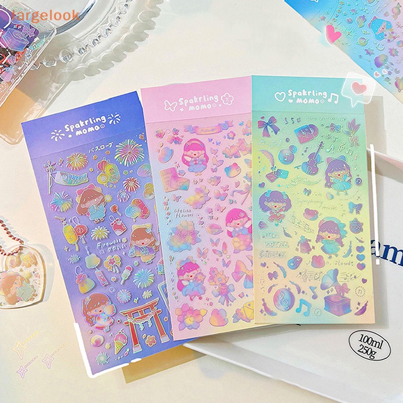 Bộ 2 Miếng Dán PET Màu Laser Lấp Lánh Trang Trí Sổ Tay