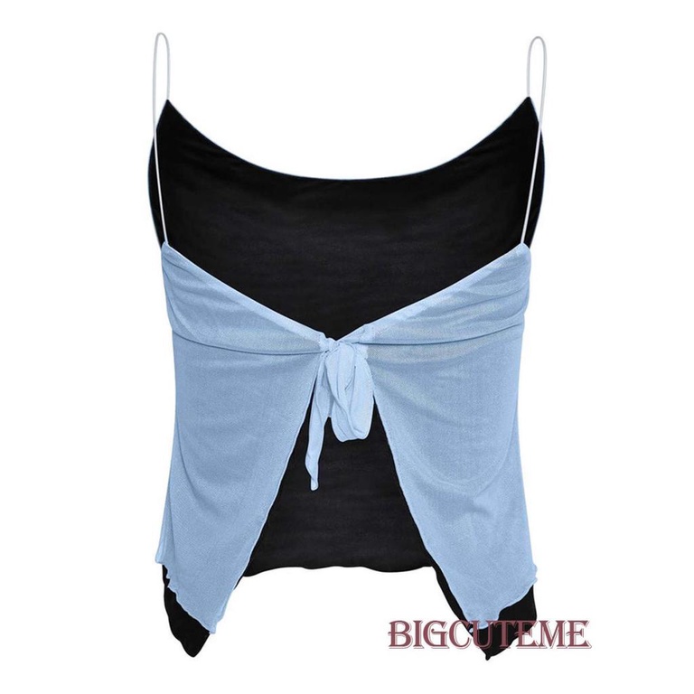 [] - Áo Yếm + Chân Váy 2 Lớp Lưới Ôm Dáng Không Tay Mùa Hè Màu Sắc Tương Phản Cho Nữ