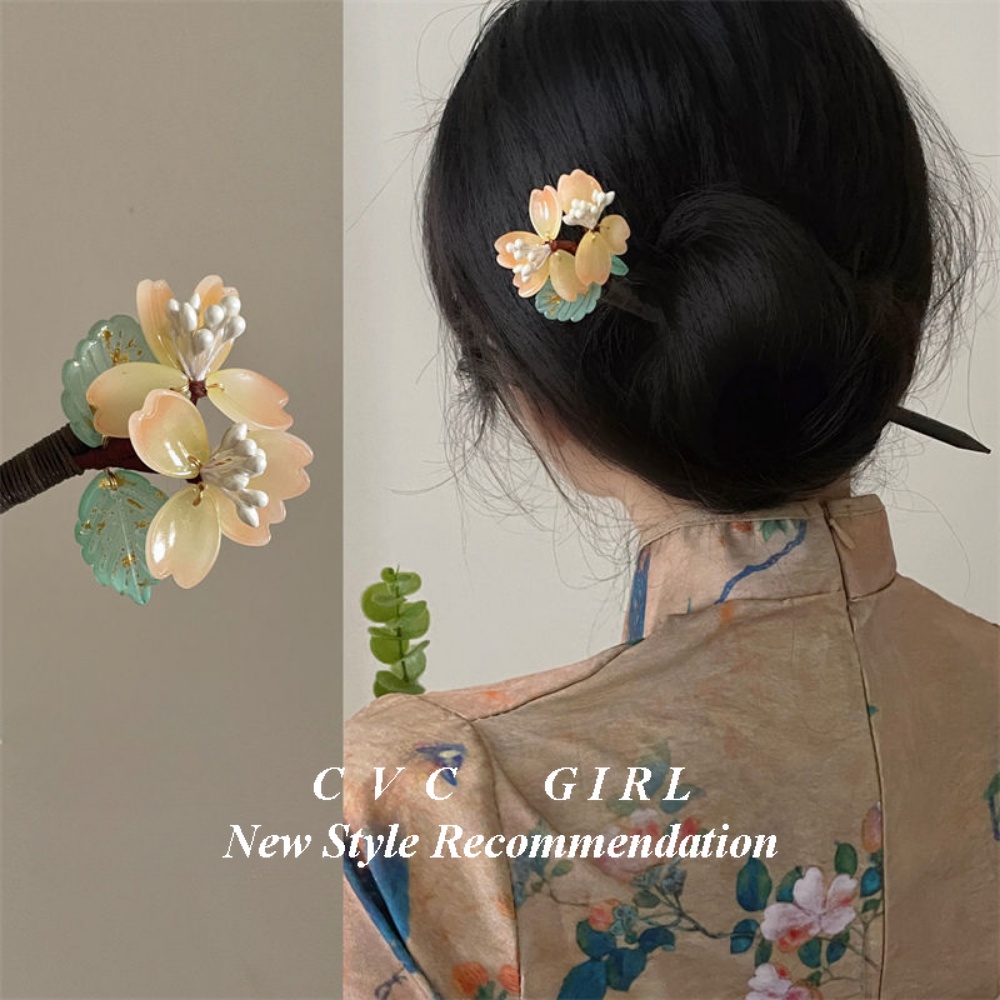 Trâm Cài Tóc Hình Hoa Sen / Mặt Trăng / Hoa Sen Bằng Kính Màu Sắc Thời Trang Phong Cách Trung Hoa