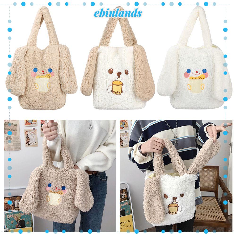 Túi Đeo Chéo Lông Xù Đính Tai Dài Họa Tiết Hoạt Hình Dễ Thương Thời Trang Cho Nữ