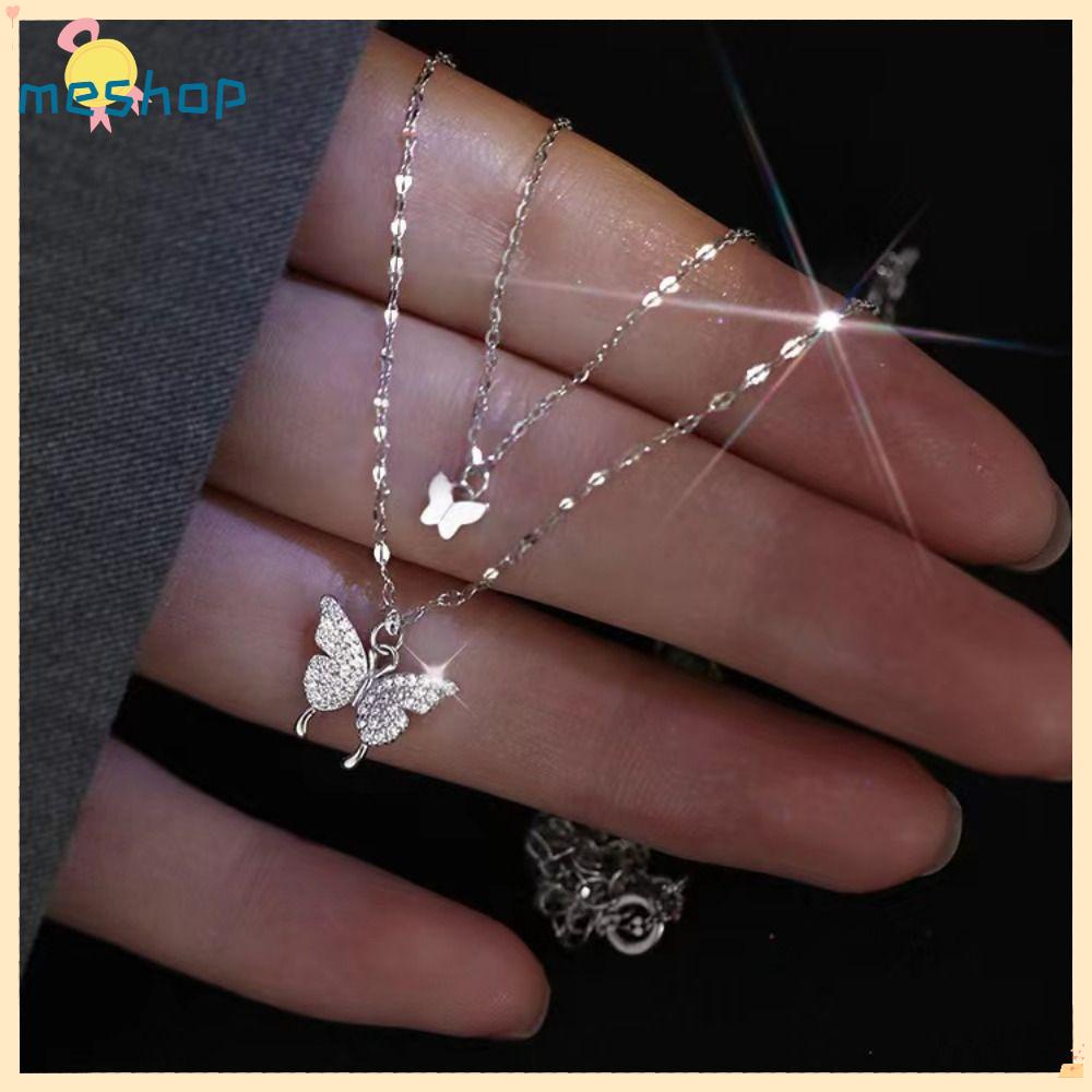 Vòng cổ Hai Lớp Mặt Hình Bướm Lấp Lánh Sang Trọng Cho Nữ