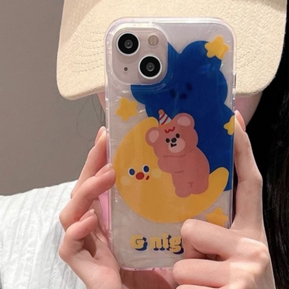 Ốp Điện Thoại TPU Mềm Chống Dấu Vân Tay Họa Tiết Gấu Mặt Trăng Cho IPhone 11 14 13 12 Pro Max