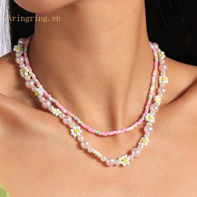 Vòng Cổ Choker Thiết Kế Chuỗi Hạt Ngọc Trai Đính Hoa Dành Cho Nữ
