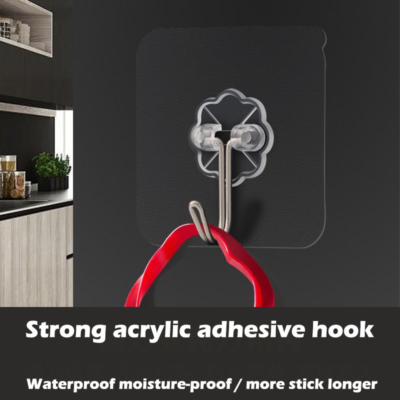 Set 4 Móc Treo Đồ Dán Tường Trong Suốt Không Khoan Không Để Lại Dấu Vết