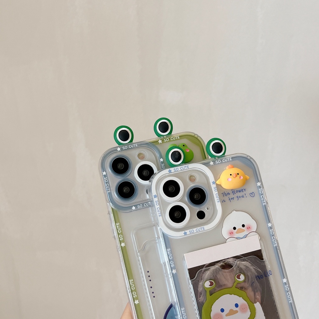 Ốp Điện Thoại Tpu Mềm Trong Suốt Hình Ếch Hoạt Hình Có Ngăn Đựng Thẻ Cho iPhone 14 Plus 13 12 11 Pro XR XS Max