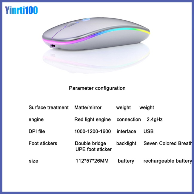 Chuột Gaming Yinrti Không Dây 2.4G Dạ Quang Cho Pc / Laptop
