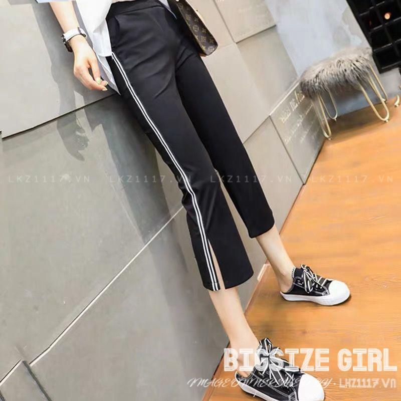quần vải ống loe Bigsize quần lửng 7 tấc nữ lưng cao cạp cao xẻ tà mỏng đen mùa hè Phong cách Hàn Quốc Thời Trang tiểu thư cá tính xinh đẹp cho người mập béo