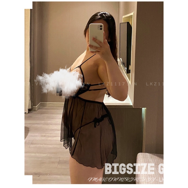 Đồ ngủ sexy Bigsize váy ngủ sexy gợi cảm đầm ngủ 2 dây voan hở ngực kèm quần chip xuyên thấu quyến rũ