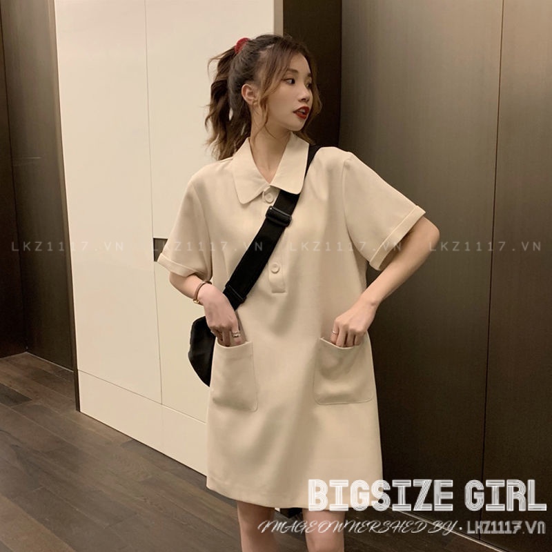 Váy đầm nữ Bigsize Đầm polo dáng suông tay ngắn có cổ trơn mùa hè Phong cách Hàn Quốc Thời Trang đẹp