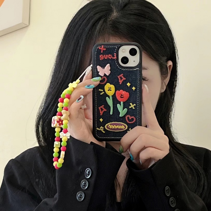 Ốp Điện Thoại Thêu Họa Tiết Sang Trọng Kèm Dây Đeo Tay Cho iPhone 11 12 12Pro 12promax 13 14Pro 13Pro 13promax 14 14promax 14