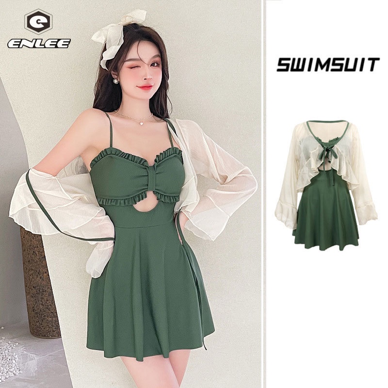 Enlee Bộ Đồ Bơi Một Mảnh Mỏng Tay Dài Chống Nắng Phong Cách Hàn Quốc Cho Nữ