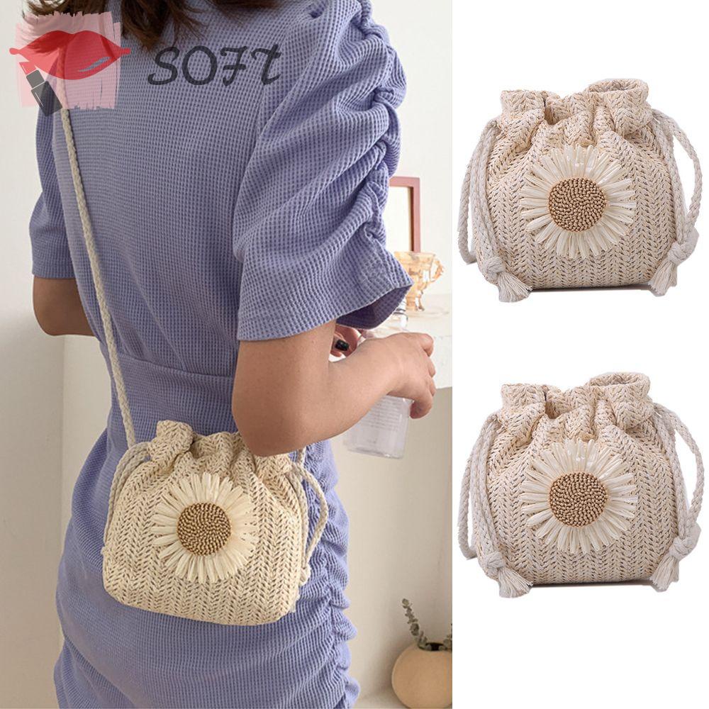 Túi Cói Dây Rút Hình Hoa Hướng Dương Phong Cách Cổ Điển