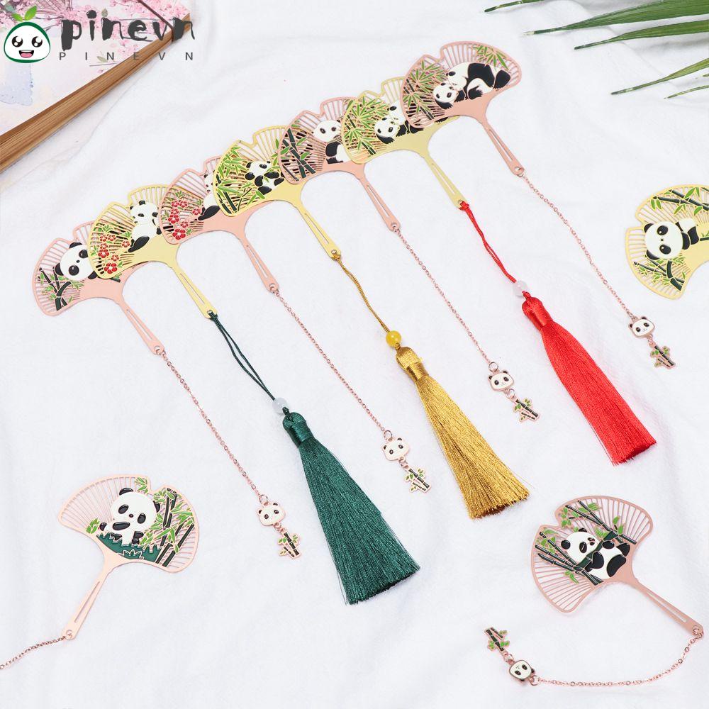 Pinevn Đánh Dấu Trang Sách Bằng Đồng Thau Rỗng Mặt Dây Chuyền Hình Gấu Trúc Kim Loại Tua Rua
