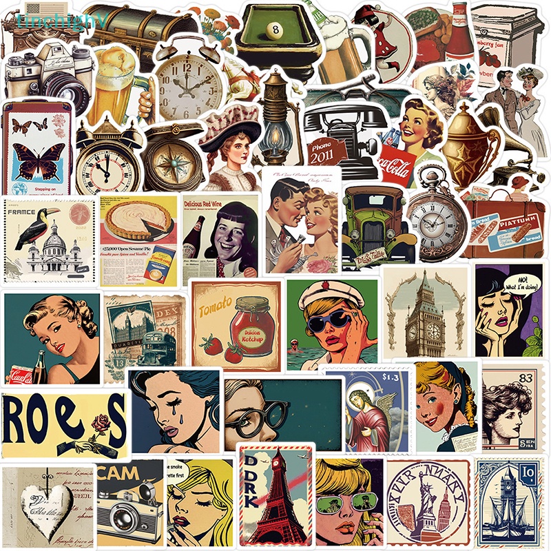 [TinchighV] Set 50 Nhãn Dán Graffiti Châu Âu Mỹ Cổ Điển Trang Trí Xe Hơi / Va Li / Điện Thoại / Tủ Lạnh [Mới