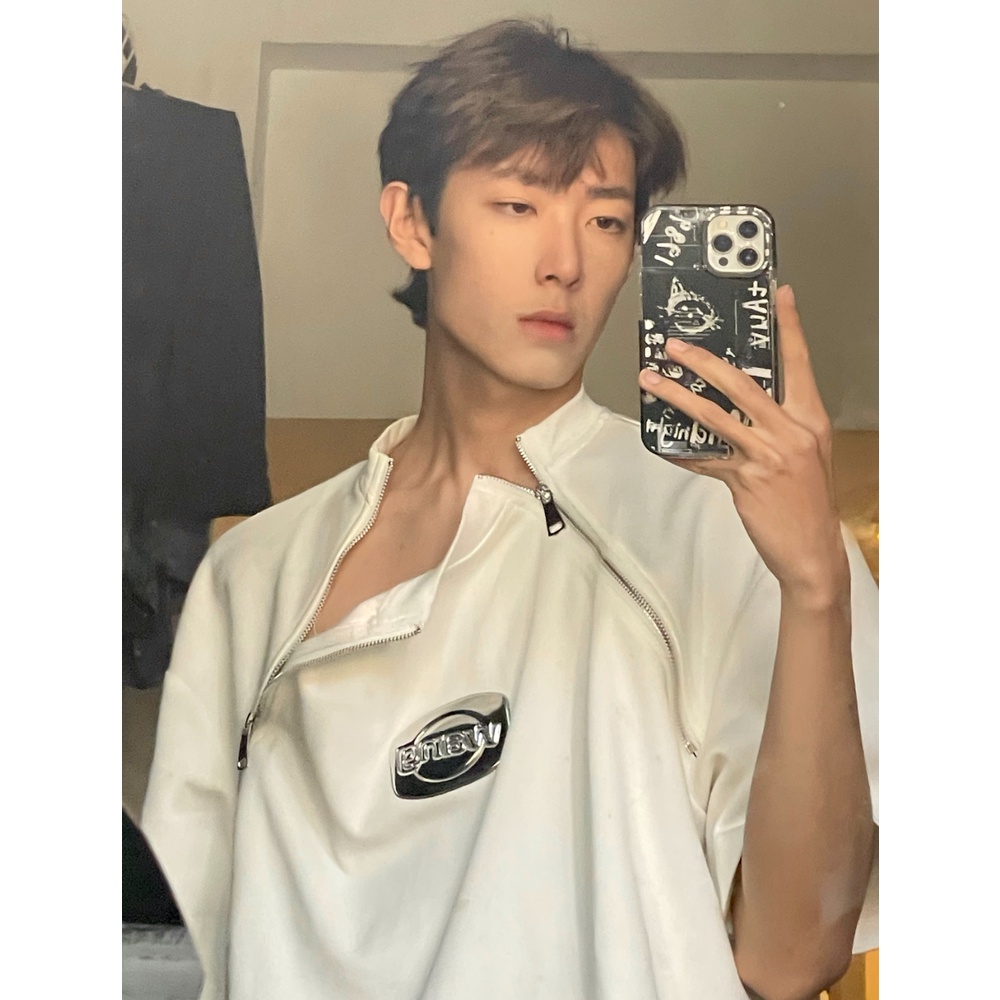 Áo Thun Ngắn Tay Cao Cấp Thiết Kế Khóa Kéo Đôi Phong Cách Hip Hop Đường Phố Mỹ Mùa Hè