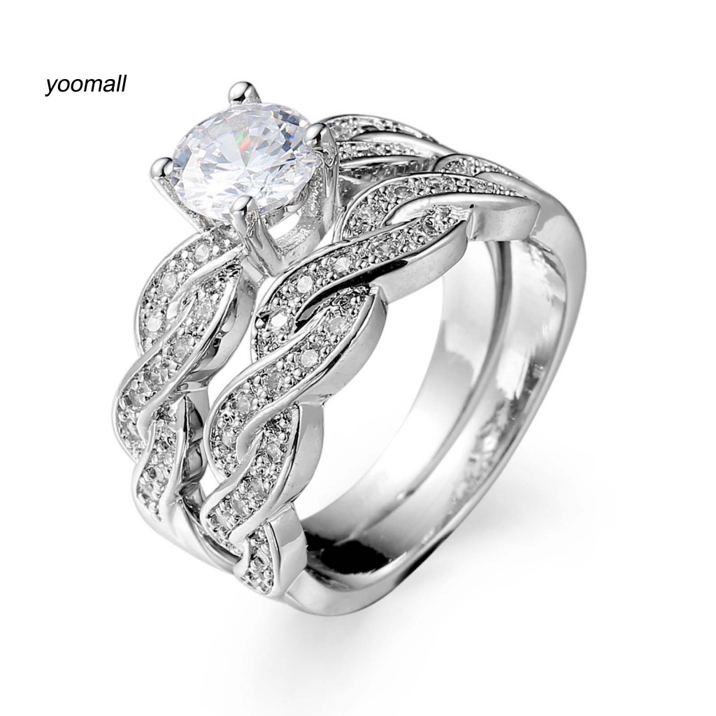 Set 2 Nhẫn Đeo Tay Kim Loại Đính Đá Thời Trang Cho Nữ