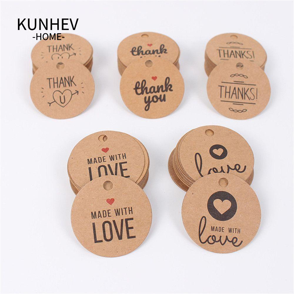 KUNHEV Set 100 thẻ giấy kraft hình tròn in chữ thank you trang trí quà tặng/ tiệc cưới DIY