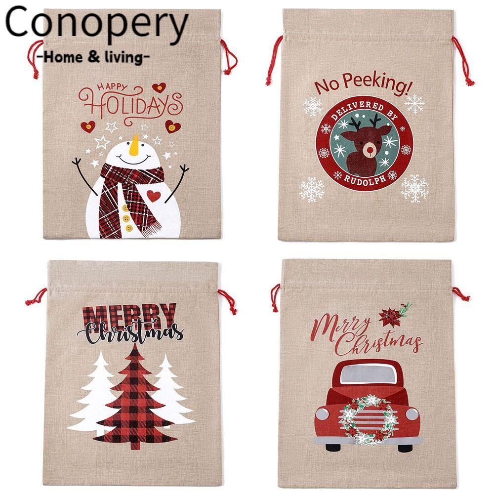CONOPERY Túi Rút Vải Canvas Họa Tiết Người Tuyết Phong Cách Giáng Sinh Độc Đáo