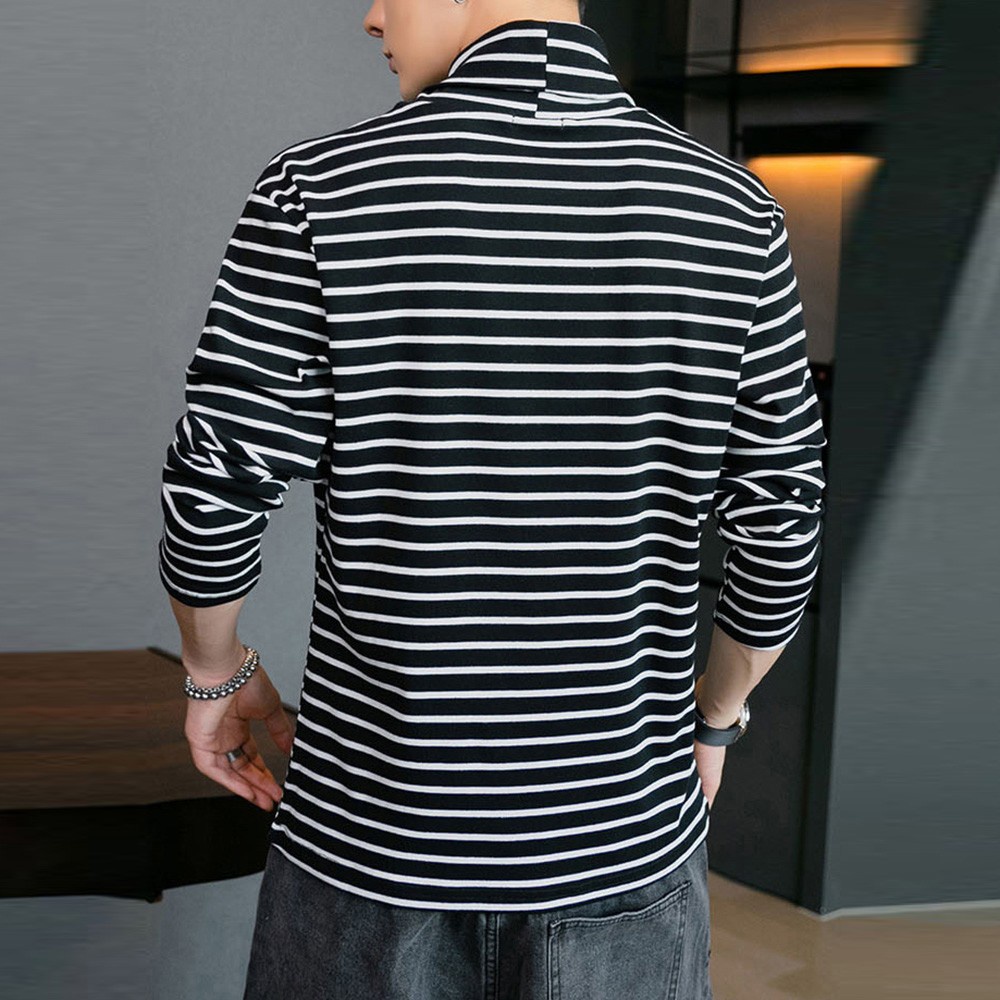 Áo Thun Dài Tay Họa Tiết Kẻ Sọc Chất Liệu Polyester Thời Trang Mùa Đông Cho Nam Size M-2XL