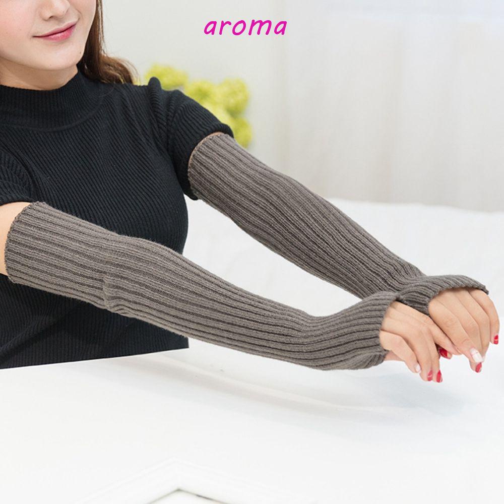 Găng Tay Dệt Kim Hở Ngón Không Ngón Màu Sắc Trơn Giữ Ấm Dành Cho Nữ