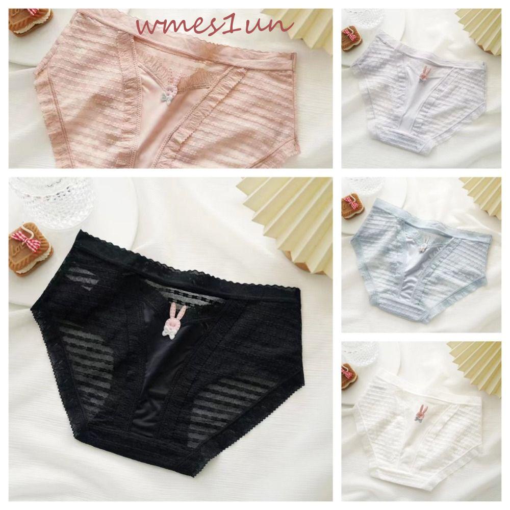 Quần Lót Cotton Phối Lưới Mềm Mại WMES15H Họa Tiết Thỏ Khoét Rỗng Đính Nơ Dễ Thương Cho Bạn Gái