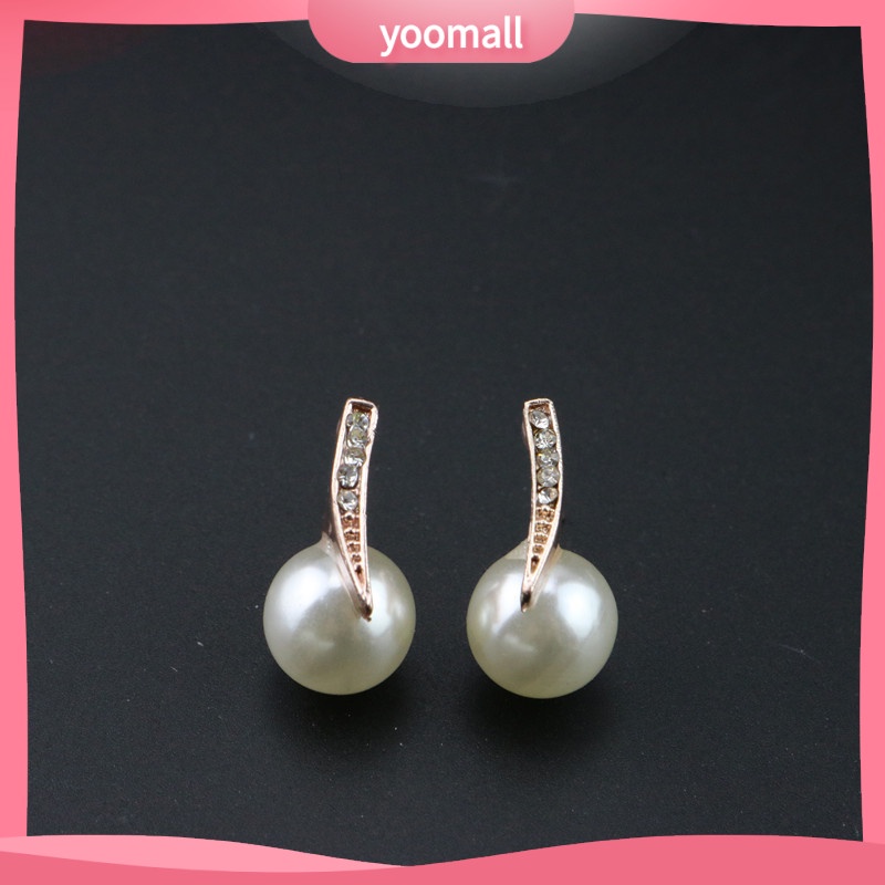 Bộ Vòng cổ + Bông Tai Đính Kim Cương &amp; Ngọc Trai Giả Kiểu Âu Mỹ Cho Nữ