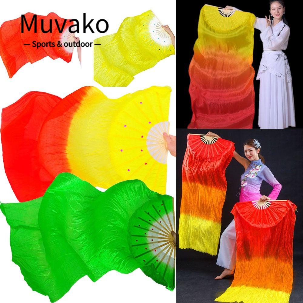 MUVAKO Quạt Lụa Múa Bụng Màu Sắc Tuyến Tính 150cm