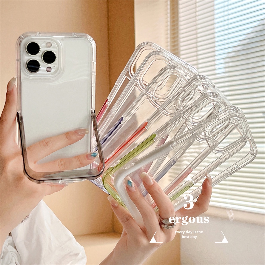 Ốp Điện Thoại Mềm Trong Suốt Màu Trơn Có Giá Đỡ Ẩn Cho iPhone 11 12 13 14 Pro Max