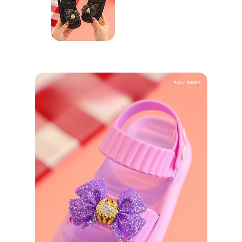 Xăng đan Nhựa EVA Đế Mềm Chống Trượt Thoáng Khí Đính Nơ Thời Trang Mùa Hè Cho Bé Gái