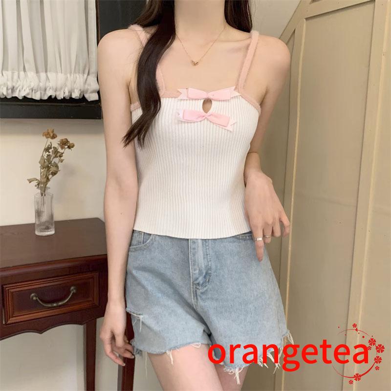 Ort-áo Hai Dây Mùa Hè - Áo Hai Dây Ôm Dáng Khoét Rỗng Đính Nơ Mặc Hằng Ngày Và Tiệc Tùng Cho Nữ